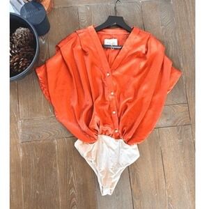 Azulu Jacquard Animal Print Bodysuit Women Burnt Orange XS (T1)